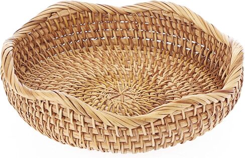 Hipiwe Round Key Basket Bowl للمدخل 7.3 "طبيعية فاكهة الفاكهة سلة الخوص المنسوجة التي تقدم صينية راتان منظم سلال زخرفية لمطبخ غرفة المعيشة بجانب السرير in Kuwait