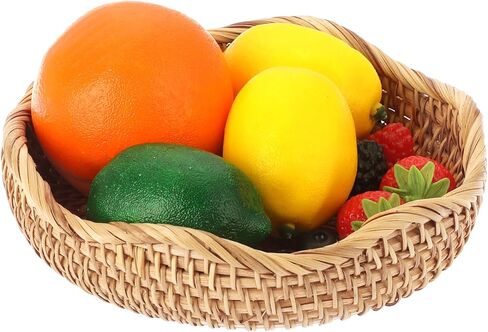 Hipiwe Round Key Basket Bowl للمدخل 7.3 "طبيعية فاكهة الفاكهة سلة الخوص المنسوجة التي تقدم صينية راتان منظم سلال زخرفية لمطبخ غرفة المعيشة بجانب السرير in Kuwait