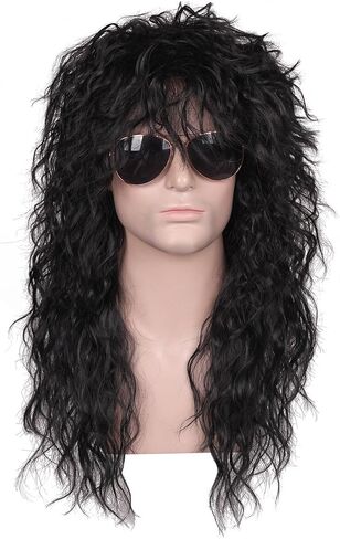 FantaLook Mens 80S Long Curly Black Rocker Costume Wig in Saudi Arabia