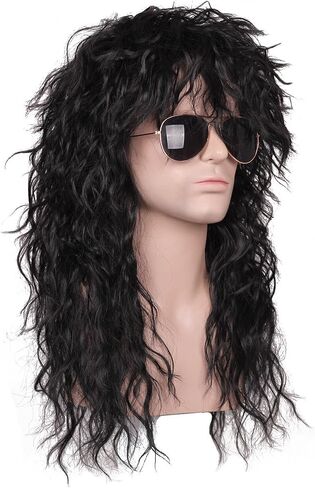 FantaLook Mens 80S Long Curly Black Rocker Costume Wig in Saudi Arabia
