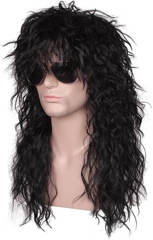 FantaLook Mens 80S Long Curly Black Rocker Costume Wig in Saudi Arabia