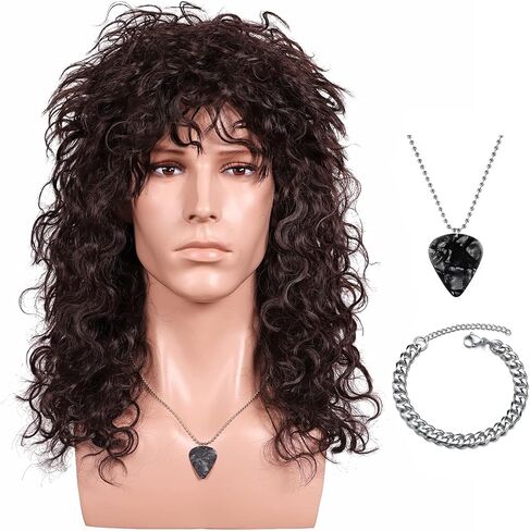 FantaLook Mens 80S Long Curly Black Rocker Costume Wig in Saudi Arabia