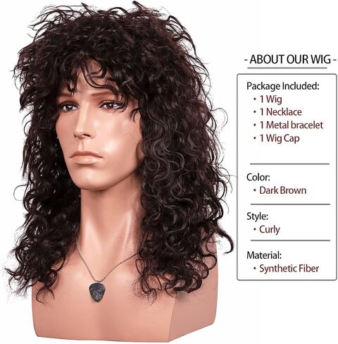 FantaLook Mens 80S Long Curly Black Rocker Costume Wig in Saudi Arabia