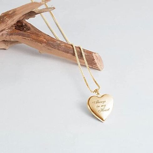PicturesOnGold.com Personalized Always in My Heart Silver Or Gold Heart Locket Pendant Necklace Jewelry Gifts for Men & Women - 3/4 Inch X 3/4 Inch - Includes 18 inch Cable Chain in Kuwait