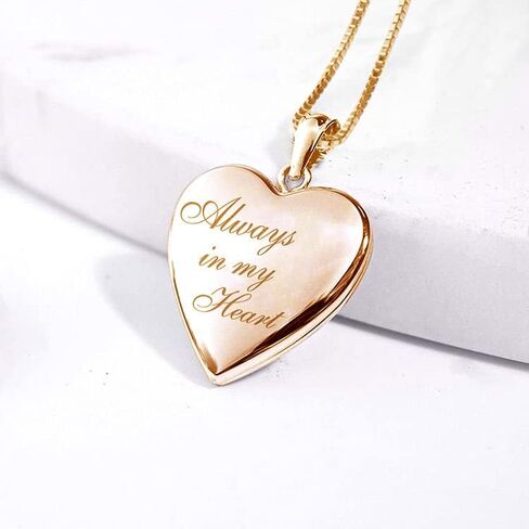 PicturesOnGold.com Personalized Always in My Heart Silver Or Gold Heart Locket Pendant Necklace Jewelry Gifts for Men & Women - 3/4 Inch X 3/4 Inch - Includes 18 inch Cable Chain in Kuwait