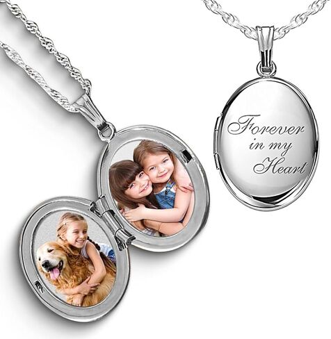 PicturesOnGold.com Sterling Silver & Yellow Gold Filled Oval Forever in My Heart Locket Necklace for Women with 18 Inch Chain in Saudi Arabia