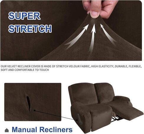 MAXIJIN Velvet 4 Piece Recliner Cover Stretch Plush Soft Cover for Chair Thick Soft Recliner Slipcover Separate Chair Cover with Side Pocket (Recliner, Gray) in Kuwait