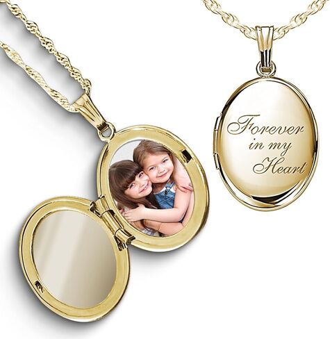 PicturesOnGold.com Sterling Silver & Yellow Gold Filled Oval Forever in My Heart Locket Necklace for Women with 18 Inch Chain in Saudi Arabia