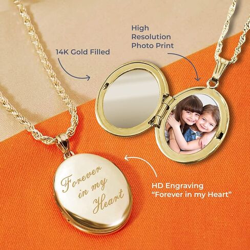 PicturesOnGold.com Sterling Silver & Yellow Gold Filled Oval Forever in My Heart Locket Necklace for Women with 18 Inch Chain in Saudi Arabia