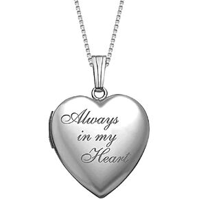 PicturesOnGold.com Personalized Always in My Heart Silver Or Gold Heart Locket Pendant Necklace Jewelry Gifts for Men & Women - 3/4 Inch X 3/4 Inch - Includes 18 inch Cable Chain