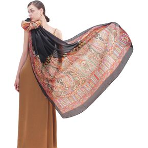 DANA XU 100% Mulberry Satin Silk Summer Travel Scarf Extra Large Women Floral Shawl Oversize Soft Wraps For Evening Dresses