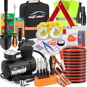 AUTODECO Car Emergency Roadside Assistance Kit with Jumper Cables Tire Inflator Automotive Kit for Car Vehicle