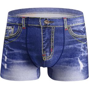 CHUUMEE Men's Fake Jean Underwear Cotton Sexy Boxer Briefs Cowboy Printed Shorts