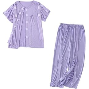 Unisex Bedridden Patient Clothing,Easy to Wear and Take Off, Modal,for Bedridden Patients,The Elderly,Fractures Light Purple (M)