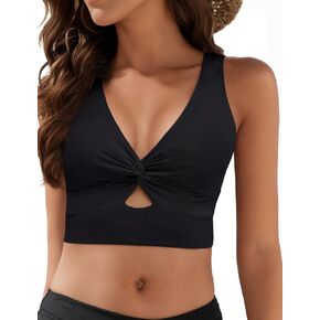 Bikini Tops for Women Tankini Tops Cropped Knot Twist Cut Out Adjustable Swimsuit Top Beach Bathing Suit Top Only