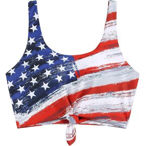 ZAFUL Women's Front Knot Bikini Tops Crop Tankini Top Scoop Neck Padded Bathing Suit Tops