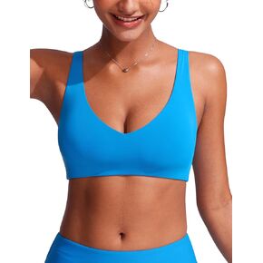 CRZ YOGA Womens V Neck Bikini Tops Bathing Suit V Back Wide Straps Swim Bra Padded Swimsuit