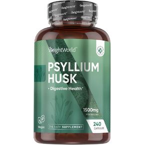 WeightWorld Psyllium Husk Capsules 1500mg Per Serving, 240 Vegan Capsules - 4 Months Supply - for Digestive Health - Daily Psyllium Husk Fiber Supplement - Non-GMO, GMP-Approved, & Allergen-Free