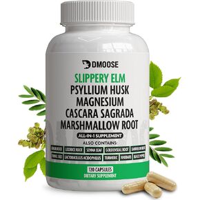 16 in 1 Slippery Elm Bark Supplement for Women & Men - Probiotic, Psyllium Husk, Cascara, Magnesium & Marshmallow Root Complex for Digestive Health & Leaky Gut Wellness - DGL Licorice Extract Capsules