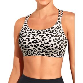 Women Sports Bra Bikini Top - Scoop Neck Criss Cross Back Swim Top Spaghetti Straps Bathing Suit Top Only 2025