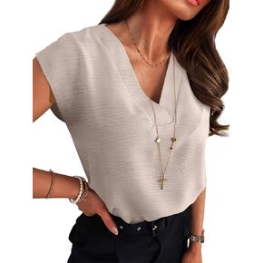 ANRABESS Women Tops Cap Sleeve Textured Dressy Casual V Neck Shirts 2025 Summer Business Work Blouses Outfits in Saudi Arabia