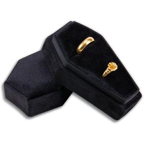 1Pcs Velvet Coffin Ring Box Gothic Ring Case Holder Jewelry Container Box for Rings Necklaces Earrings Display Box Wedding Decor Halloween Keepsake