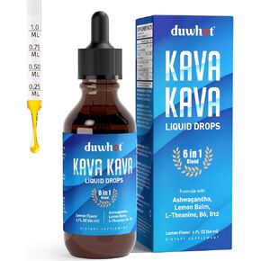 Kava Kava مستخلص قطرات سائلة مع Ashwagandha Lemon Balm L-theanine ، ملحق مستخلص الجذر الكافا عالية الفاعلية للاسترخاء ، 2 أوقية