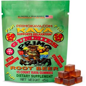 Kava Kava Gummies 50mg-Kava النبيلة القوية مع 50 ملغ من الكافالاكتون للهدوء والاسترخاء-خالية من الكحول-Fiji Kava Root Extract-Root Beer Flavor-15 Count
