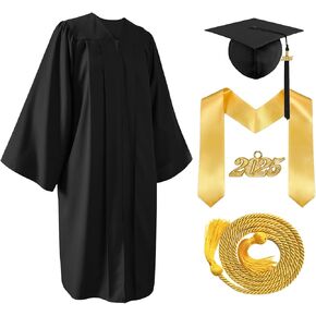 Unisex Matte Cap and Gown 2025 with Tassel Graduation Stole Honor Cord for High School and College Graduation