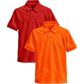 2 Pack Boys Polo Shirts Short Sleeve School Uniform Pique Polo Moisture Wicking Performance Polo for Kids 4T-14Y