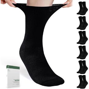 Bulinlulu Diabetic Socks for Men Women-6 Pairs Non Binding Crew Diabetic Neuropathy Socks with Seamless Toe for Size 6-9 9-12