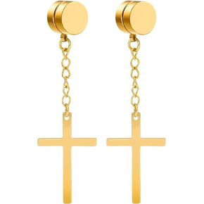 NEWITIN Magnetic Stud Earrings for Men Clip on Earring Stainless Steel Magnet Earring Unisex Non Piercing CZ Hoop Cross Diamond Magnetic Earrings for Men Women