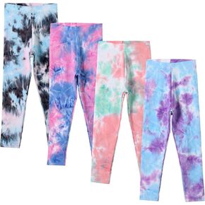 4 Pack Girls Printed Leggings Soft Yoga Pants Kids Tie-Dye Leggings