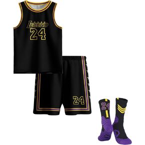Kids Basketball Jerseys #24 Mesh Sleeveless Tank Top Shorts Socks for Boys Girls 3PC Athletic Training Uniforms in Kuwait