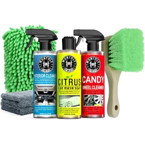 Car Wash Kit with Car Wash Soap Shampoo, Interior Cleaner, Wheel Cleaner, Car Detailing Cleaning Care Kit for Cars Trucks RVs SUVs Motorcycles Detailing Cleaning