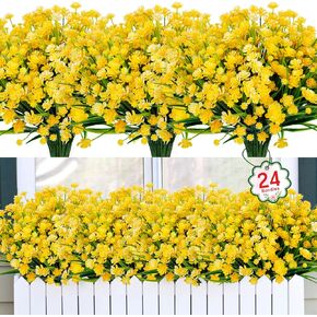 Ouddy Decor 24 Bundles Artificial Flowers for Outdoors UV Resistant Fake Plastic Plants Faux Boston Fern Greenery Stems for Spring Summer Indoor Garden Patio Window Box Kitchen Home Decor, Mixedcolor