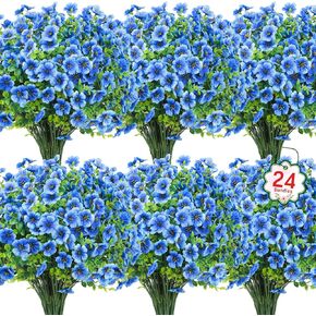 Ouddy Decor 24 Bundles Artificial Flowers for Outdoors Fake Silk Flowers UV Resistant Faux Plastic Plants for Spring Summer Garden Porch Window Box Table Vase Home Indoor Outdoor Decoration, Mixed