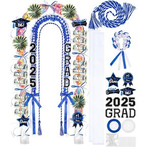 18 Pcs Graduation Leis 2025 Graduation Candy Lei Kit Class of 2025 Graduation Ribbon Double Lei Necklace Graduation Gift Party Accessories for Women Men