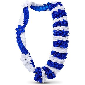 Graduation Leis Class of 2025 Grad Ribbon Leis Double Braided Necklace Hawaiian Flower Garland with Heart Kukui Nut for Man Woman Graduation Party Supplies