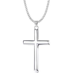 Milacolato Solid 925 Sterling Silver Cross Necklace for Men Women ، سلسلة فضية من الماس 2 مم مع حافة مشطوفة بين القلادة المتقاطعة للرجال ، الصليب الفضي عبر المجوهر