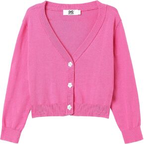 Girls Cropped Cardigan Sweater [Cute Petal Buttons] Long Sleeve Short Cardigan for Dress