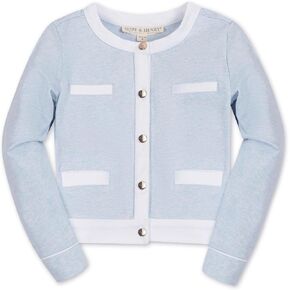 Hope & Henry Girls Girls' Organic French Terry Contrast Trim Cardigan