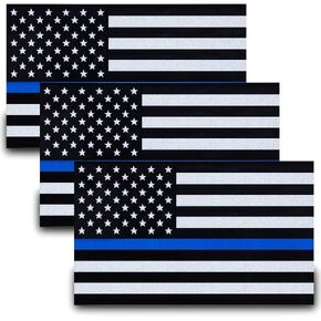 Besby 3pcs Reflective US Flag Stickers, Thin Blue Line American Flag Decal Car Laptop Bumer Sticker 5"x3" Vinyl, Support USA Police and Law Enforcement Officers