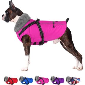 Dogcheer Dog Coat, Waterproof Dog Winter Jacket with Harness, Reflective Adjustable Puppy Cold Weather Coats with Pockets, Christmas Pet Fleece Jacket Snowsuit for Small Medium Large Dogs Pink S in Kuwait