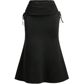 SHENHE Women's Plus Size Ruched Drawstring High Waisted Bodycon Flared Maxi Fishtail Skirt