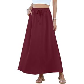 NILOUFO Women's Flowy High Waist A-Line Maxi Skirt - Summer Casual Lightweight Long Skirts with Pockets in Kuwait