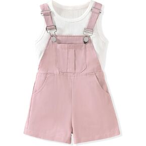Hintina Toddler Little Girl Summer Summer Lourd Lourd Fit Fit Topable Shorts Rompers Bib Shortalls 2 قطعتين