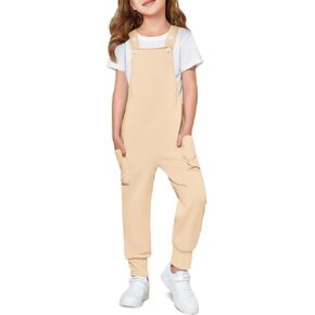Haloumoning Girls Overalls Kids Casual Sleeveless Jumpsuits Harem Pants Rompers with Pockets 5-14 Years