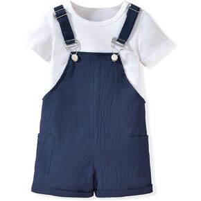 HINTINA Toddler Girl Overalls Shorts Set Casual Summer Outfits Trendy Shortalls Romper with Pockets