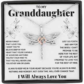 Granddaughter Necklace Gifts From Grandma Grandmother or Grandpa Grandfather To My Granddaughter Dragonfly Necklace Graduation Birthday Pendant Jewelry with Message Card and Gift Box
